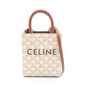 Celine Vertical Cabas Triomphe Handbag Canvas Leather White Brown